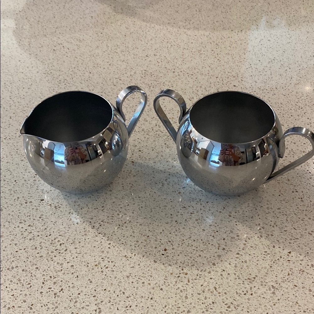 REVERE WARE ROME NY ART DECO CHROME CREAM & SUGAR SET